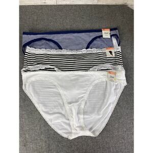 JENNI WOMENS Underwear Bikini Lace Trim 3 Pack White Striped XXXL Panties